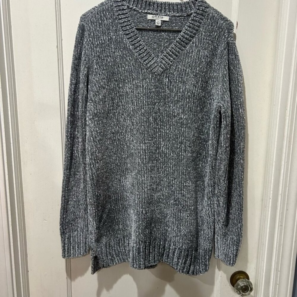 Orvis size large Charcoal chenille style V-Neck womens Sweater casual career